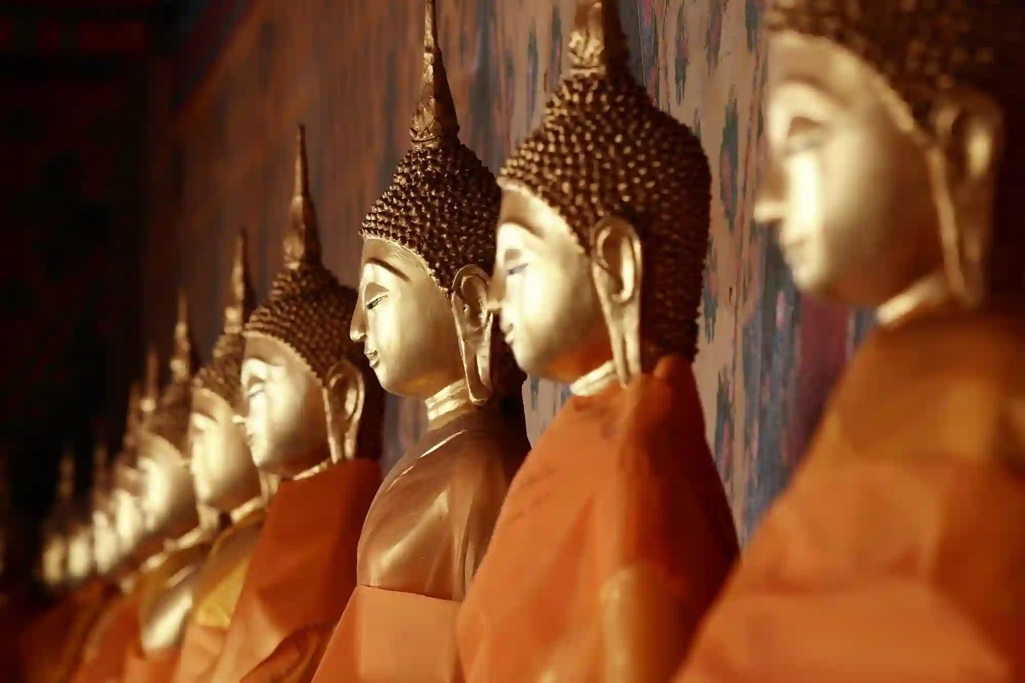 Smukt nærbillede af budhastatuer, Laos