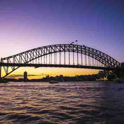 Sydney Harbour Bridge i solnedgangen, Sydney, Australien